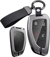 Key Fob Cover Fit for Car Key Case, Metal and Leather Key Shell with Clear TPU F