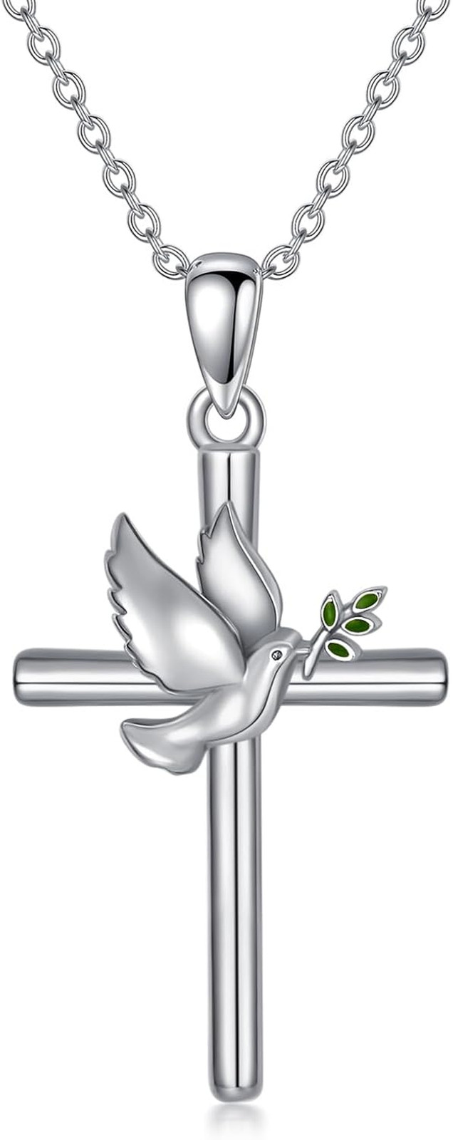 Kreuzkette Mit Taube, Tierkette, 925Er Sterlingsilber, Zierlicher, Süßer Tiersch