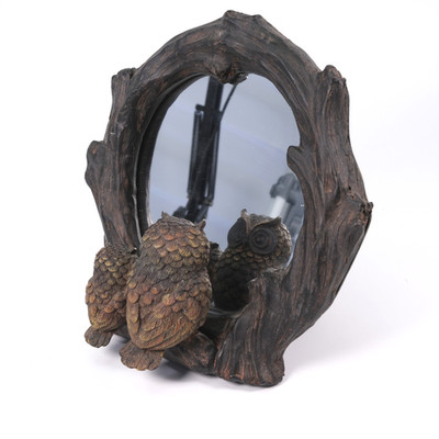 Eule stehend Spiegel Resin 20 cm hoch Deko Tier Figur Tischplatte Orname