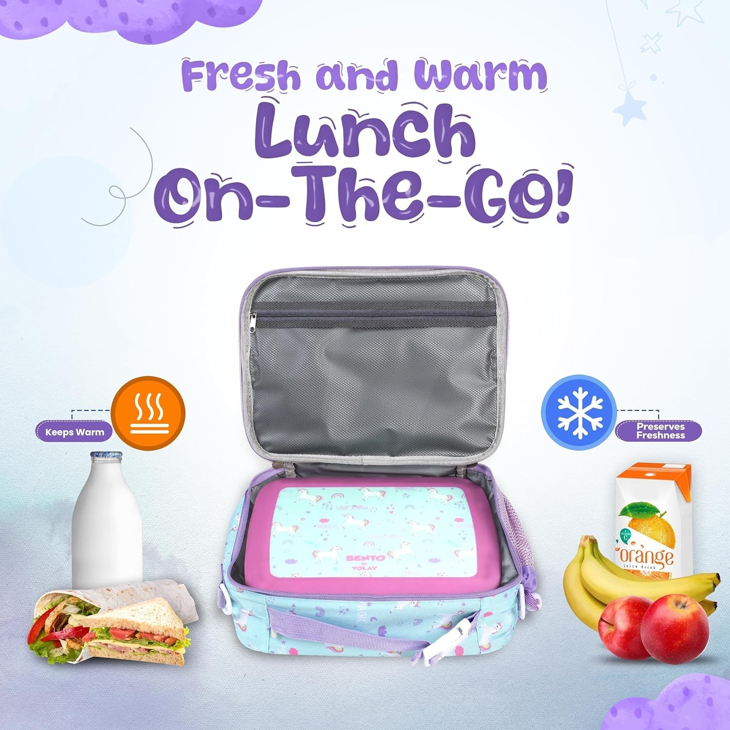 YOLAY Kids Double Insulated Bento Lunch Bag for Girls Boys - Durable Unicorn