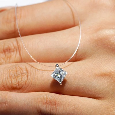 Unsichtbares Halskette 1,0 kt Princess-Schliff Diamant Testpass 18 K Gold