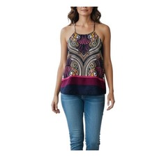 Renee C. Womens Paisley Halter Camisole Top Navy Magenta Boho Made in USA Small
