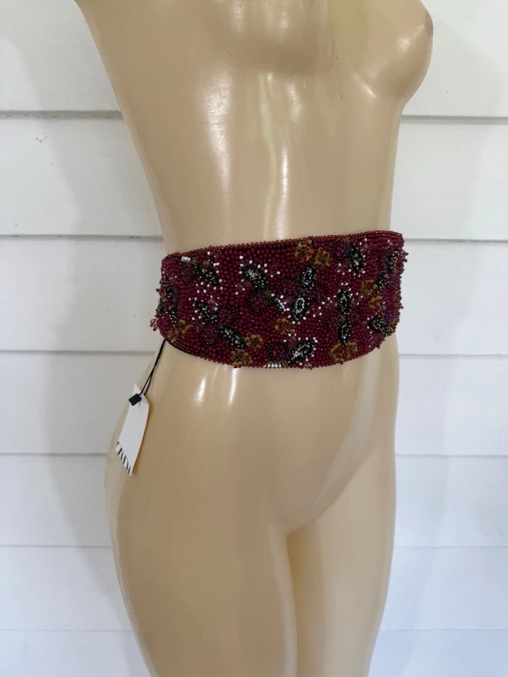 New ZARA Women's Purple Multicolor Beaded Sash Stretch Belt Size 30 Y852F - Image 2 of 4