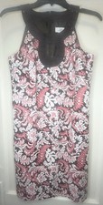 Ann Taylor LOFT Size 2 Brown Pink White Paisley Beaded Halter-Neck Shift Dress