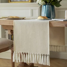Cream Table Runners 108 Inches Long, Burlap Linen Style Rustic Farmhouse Table R