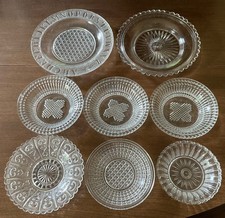 Lot of 8 VTG EAPG Glass Alphabet Plate Star Red Cross Small Bowls Heart & Scroll