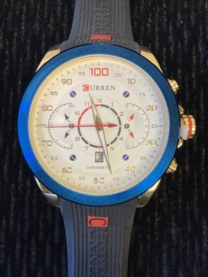 Curren 8166 Men's Watch Chronograph Sport Quartz Gold Rubber Band New Need Batt