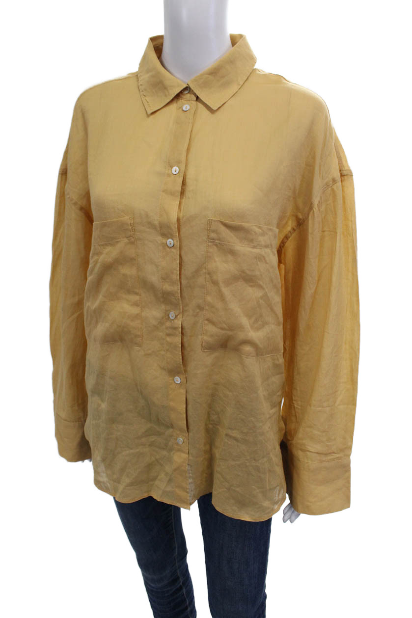 MNG Womens Yellow Basic Button-Up Blouse Collared… - image 2