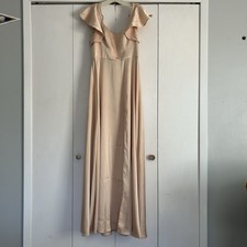 Azazie Women's Bridesmaid Butterfly Sleeve Full Length Dress Size 8 Champagne
