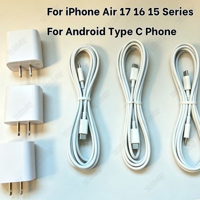 20W PD USB C Fast Charger Type C Charging Cable For iPhone Air 17 16 15 Samsung