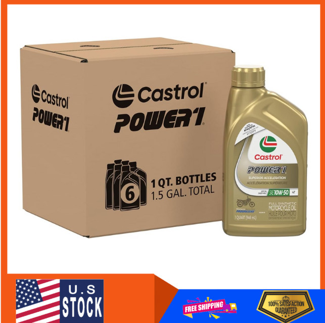 Castrol Power1 4T 10W-50 Full Synthetic Motorcycle Oil, 1 Quart, Pack of 6
