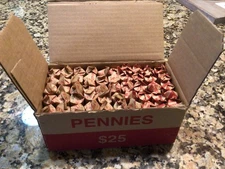 Box of Pennies $25 - 50 Rolls, 15 lbs. Discontinued cent  coins. Rare Estate Lot