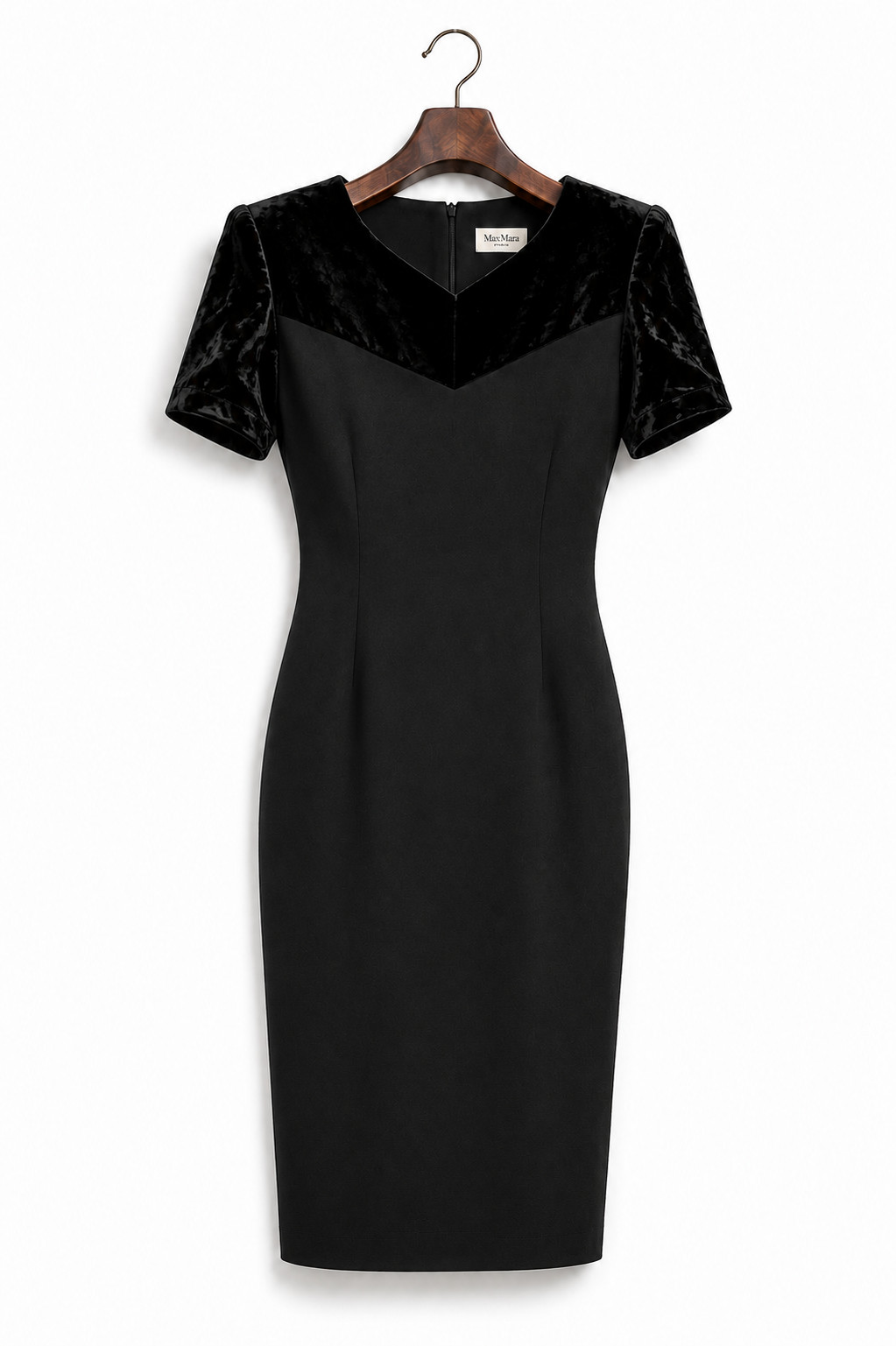 Max Mara Pianoforte Black Wool Velvet Sheath Dress IT 42 Made in Italy