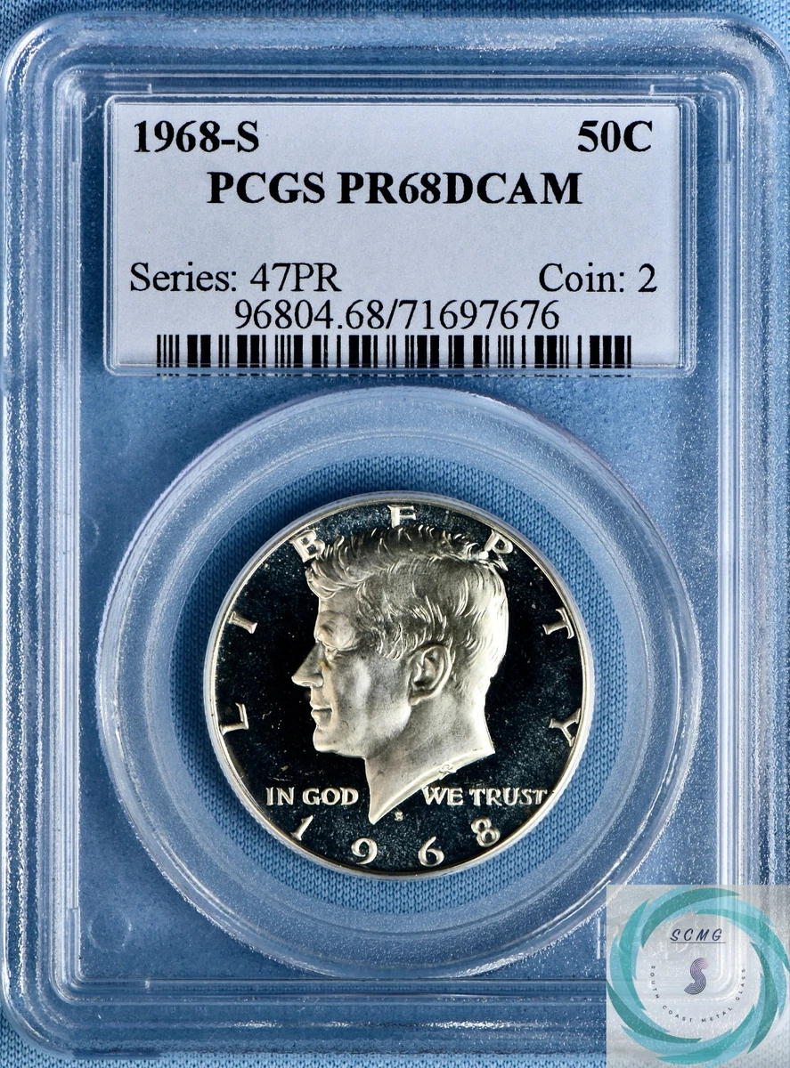 PCGS Certified PR 68 Graded 1968 Kennedy US Half Dollars (1964-Now
