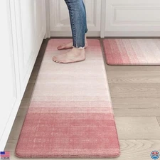 Cushioned Anti-Fatigue Kitchen Mats Set of 2 - Waterproof Pink Memory Foam Rugs