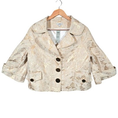 VTG Y2K Cache Floral Gold White Brocade Box Jacket Womens Med Cropped Metallic
