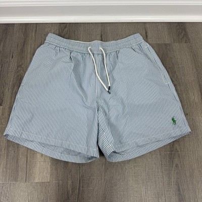 Polo Ralph Lauren Traveler Seersucker Swim Trunks L Blue White