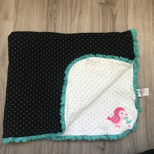 Just One You Carters Birds White Black Polka Dot Teal Ruffle Blanket 32" X 24"