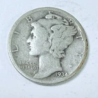 1934-D MERCURY DIME, 90% SILVER, VERY FINE DETAILS FREE SHIPPING #9233