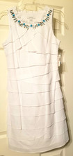 Dressbarn Summer White Layered Dress With Beaded Neckline Size 6