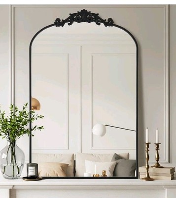 Vintage Arched Wall Mirror, 26X38 Inch Retro Arch Bathroom Mirror, Carve Pattern