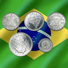 Lot of 5 Mixed Brazil Cruzeiro Coins - 1980s & 1990s - Combined Ship