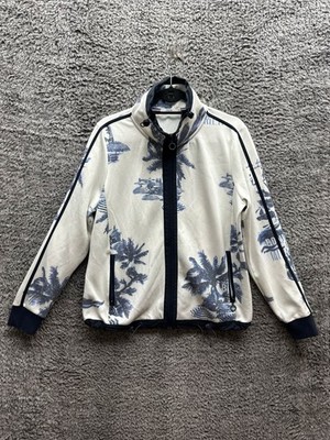 Cecil Graphic Palm Trees Print Full Zip Mock Neck Jacket White Men's Size M