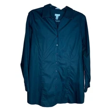 Chico’s Womens Size 2/L Black Button Up Shirt Top Tunic Wrinkle Resistant Cotton