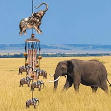 Metal Elephant Wind Chimes 35" - Clearance, Outdoor Garden Courtyard Decor
