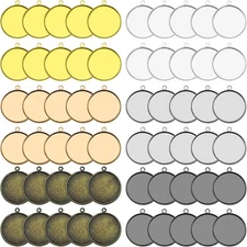 Oubaka 60Pcs Round Blank Bezel Pendant Trays,DIY Bronze,Gold,Silver,White 