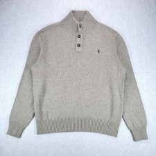 Polo Ralph Lauren Mock Neck Sweater Boys XL Gray Button Cotton Knit Pony Logo