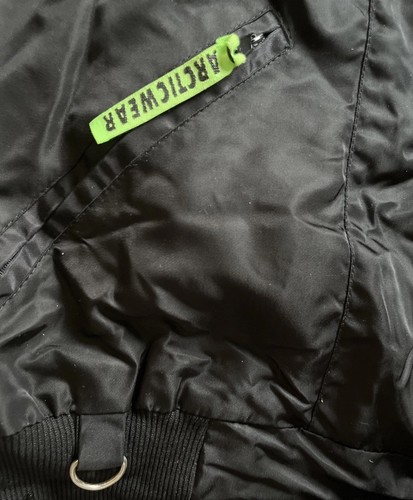 Men's VTG 90's Arctic Cat Snowmobile Black Purple Green Quilt Lined Med Jacket - Picture 3 of 16