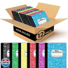 Rosmonde 12 Pack Bulk Composition Notebook Wide Ruled, 200 Pages (100 Sheets)