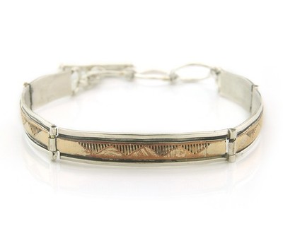Navajo Link Bracelet Sterling Silver & Gold Vintage Native Artist Signed E