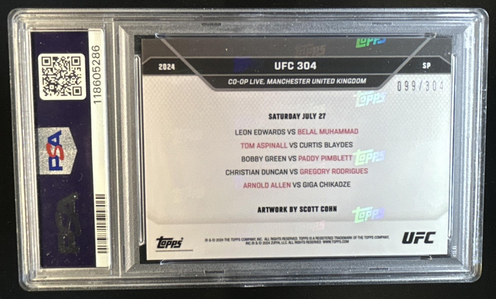 2024 Topps Now UFC 304 Poster SP #/304 PSA 9 view 2