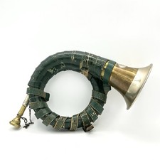 Vintage Furst Pless Brass German Hunting Bugle Horn with Leather Strap