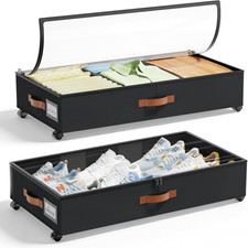 under Bed Storage with Wheels, 2 Pack under Bed Storage Containers with Clear Li