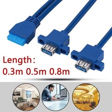 USB 3.0 19Pin to Dual USB-A Female Panel Mount Extension Cable 0.3m 0.5m 0.8m