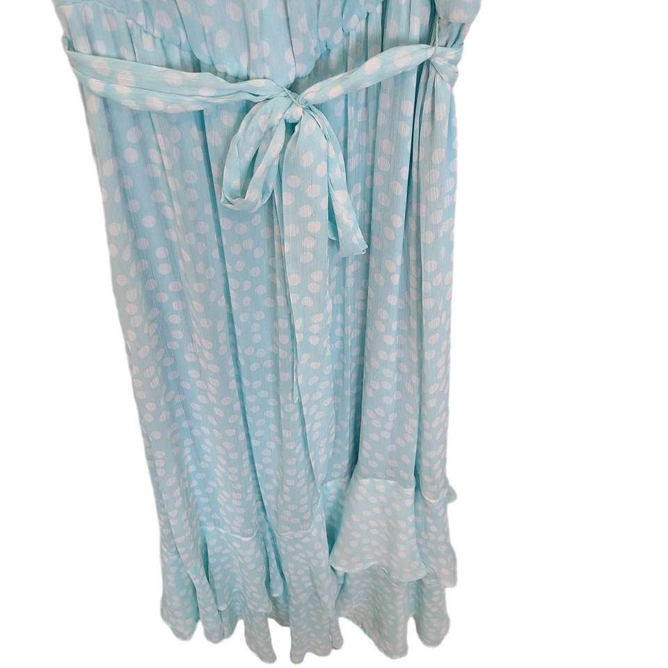 Maxi Vestido Calvin Klein Halter Vestido Lunares Mujer 10 Azul Blanco Volantes Foto 3 de 4