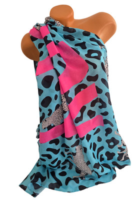  Damen Tuch Schal Stola XXL  Leo Leo blau pink 180 x 100 cm 8018 NEU!   