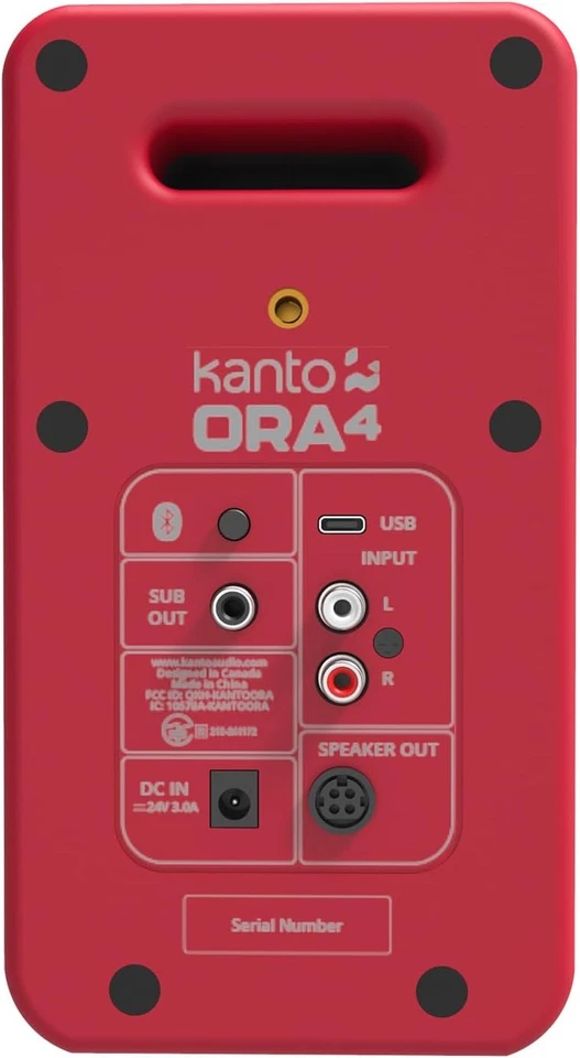 Altavoces de referencia Kanto ORA4 140W alimentados de 4 pulgadas con Bluetooth 5.0 (rojo mate) Foto 3 de 4