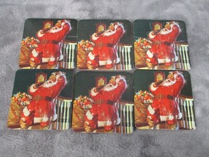 Coca Cola 1999 Coke Santa Claus Christmas Coasters Square Vintage Set of 6