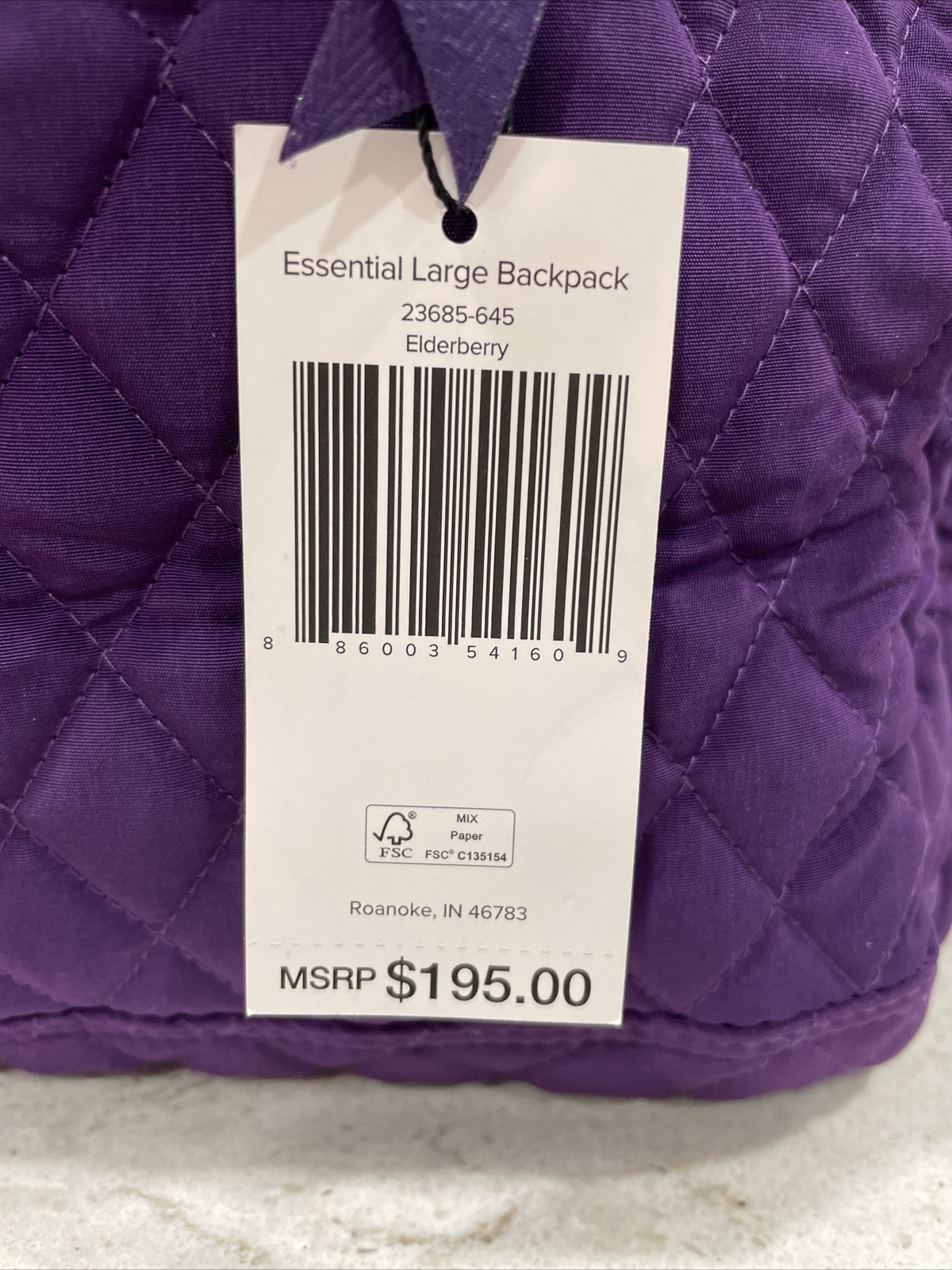 Vera Bradley Essential Large Backpack Elderberry Purple TCU 198 MSRP