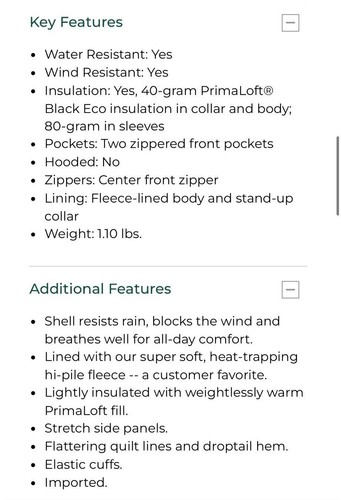 L.L.Bean Women's Fleece-Lined PrimaloftBlack Jacket Size Medium Petite - Picture 21 of 24