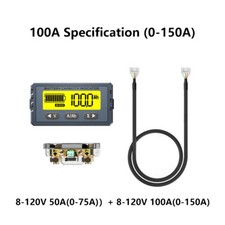8V- 120V 50A 100A Battery Tester Capacity Indicator Coulometer Voltmeter
