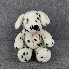 Vintage Dalmation Dog Puppy Plush Soft Velvet White Black Spot 12" Red Color
