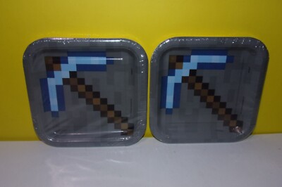 New x2 Minecraft Birthday Party Pickaxe Party Small Cake Plates 8 Pack by Unique