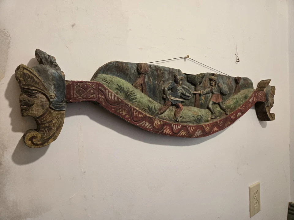 Antique carved/painted horse drawn cart advertising sign "Ciave Di Carretto" - Image 3 of 4