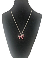 Silver Tone Pink Glitter Unicorn Pendant Necklace 20 Inch