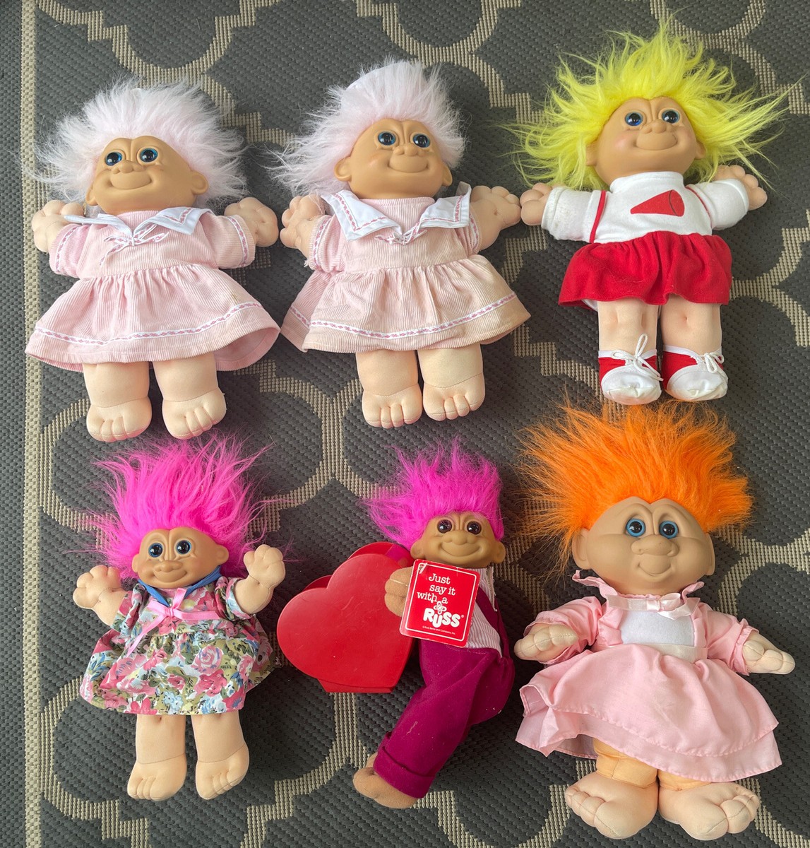 Vintage 80s 90s Russ Troll Dolls Soft Body Lot of 6, 12 inch
